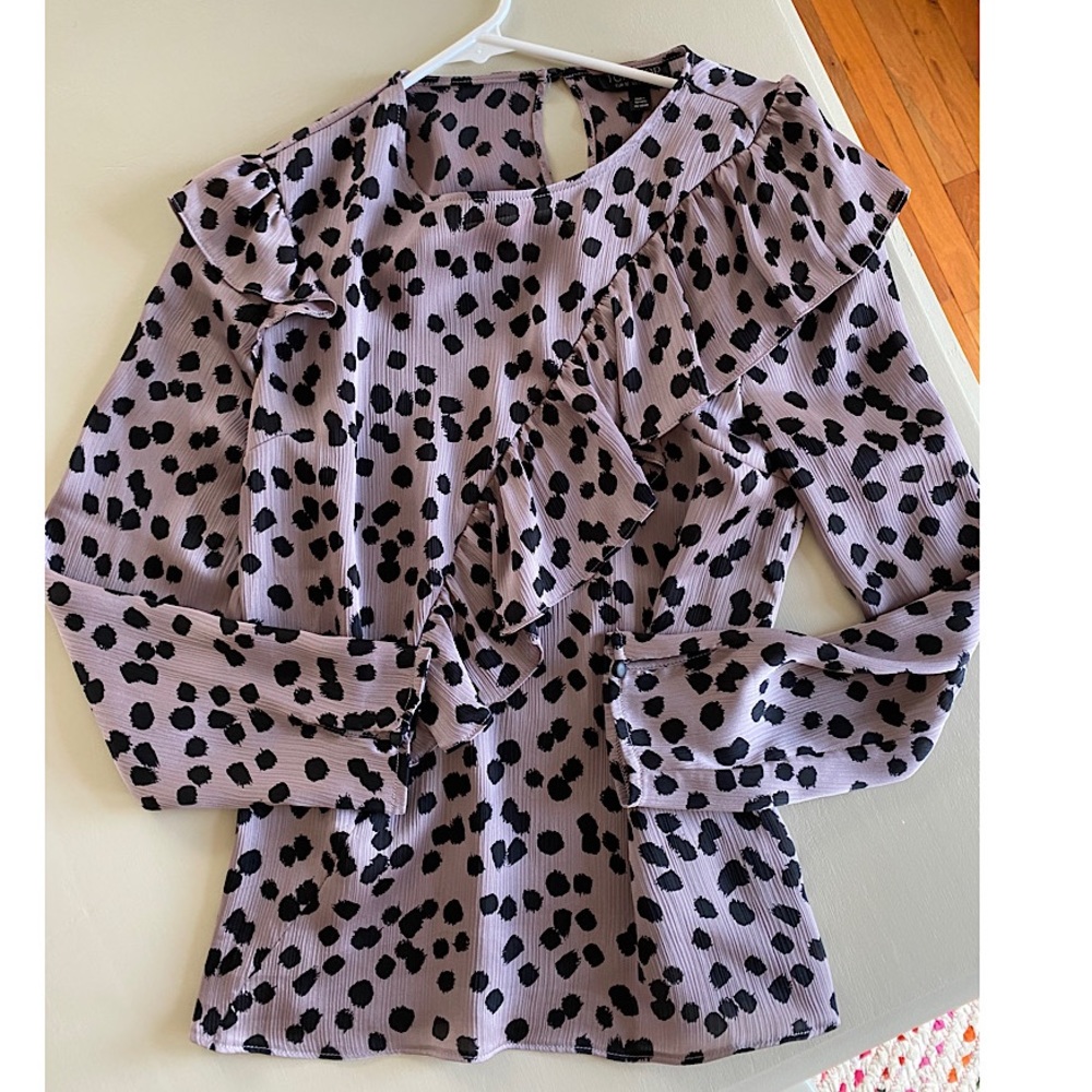 Topshop Polka dot Animal Print Ruffle Blouse Xs